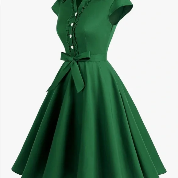 Green Midi Dress with Bow Detail - Picture 2 of 5